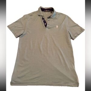 Ralph Lauren Green Blue White Polo Golf Shirt Collared Mens Large Wicking